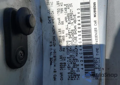 2005 Mitsubishi Eclipse Gs z USA, uszkodzony, nr VIN 4A3AC44GX5E004543